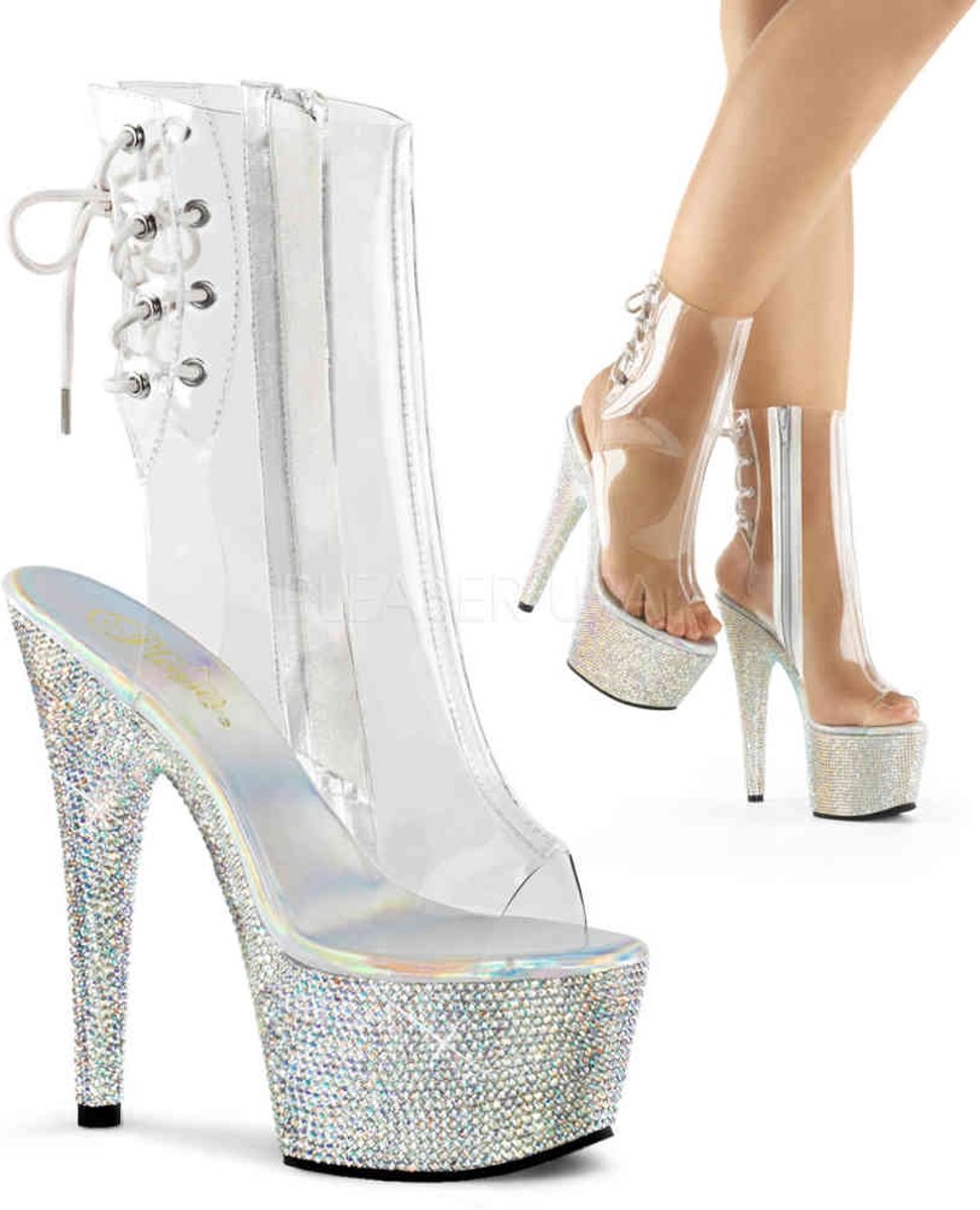 EU 35 = US 5 | BEJEWELED-1018DM-7 | 7 Heel, 2 3/4 PF Open Toe/Heel Ankle Boot, Side Zip